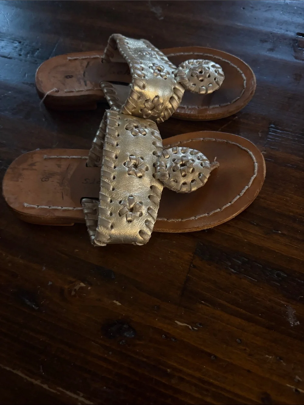 Jack Rogers Kids Metallic Gold Leather Sandals with Signature Medallion